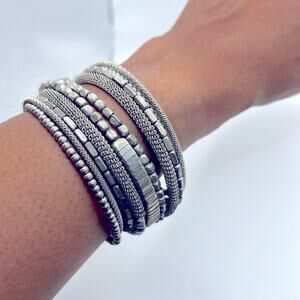 Chic Bohemian Coil Spring Silver Bracelet Set
